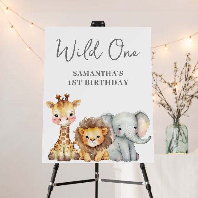Modern Wild One Safari First Birthday Foam Board (In Situ (Stand))
