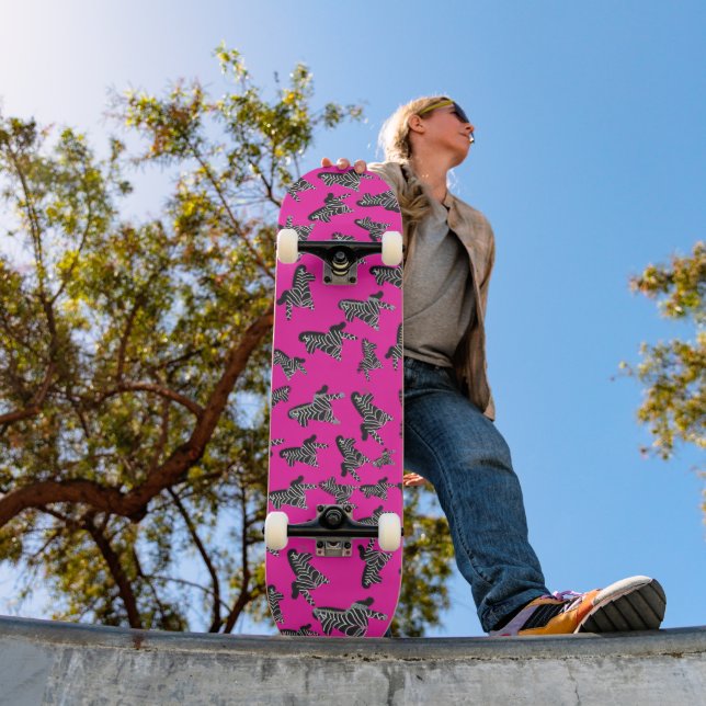 Modern wild pink zebra skateboard (Outdoor 1)