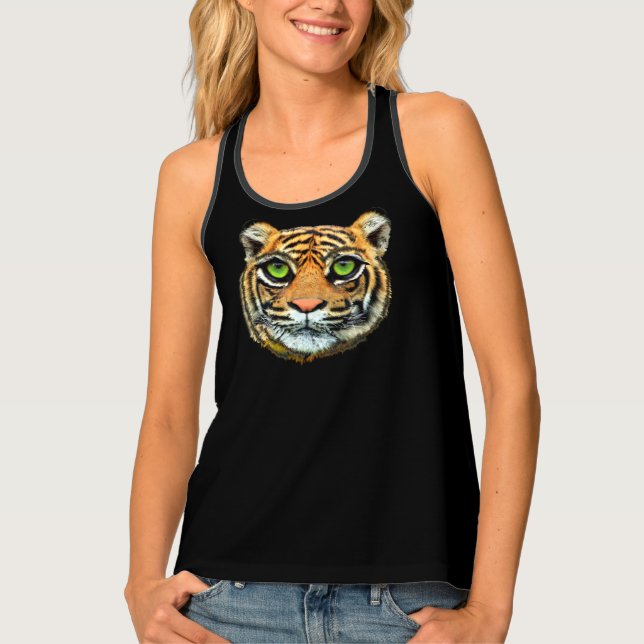 Modern Wild Tiger on Black Tank Top (Front)