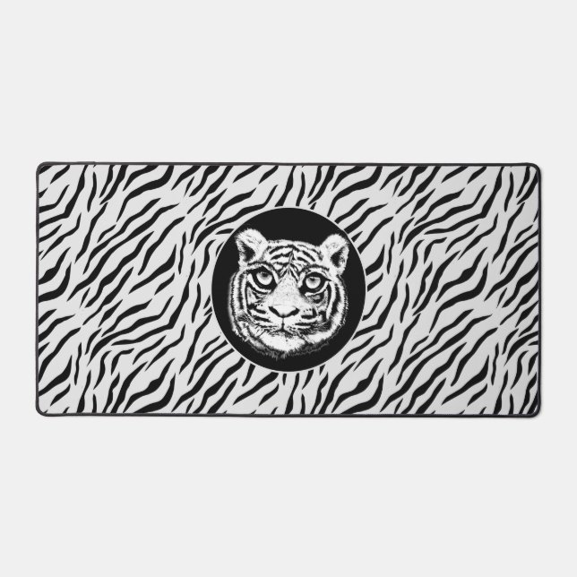 Modern Wild White Tiger Pattern Desk Mat (Front)