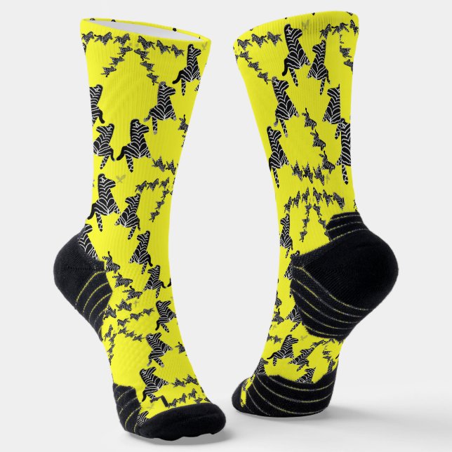 Modern wild yellow zebra socks (Angled)