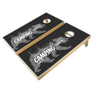 Modern Wilderness Mountain Black Bear  Cornhole Set