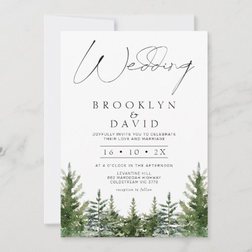 Modern Wilderness Pine Trees Minimalist Wedding Invitation