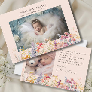 Modern, Wildflower, 2 Photo New Baby Thank You Card