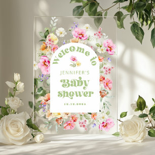 Modern Wildflower Arch Baby shower Welcome Acrylic Sign