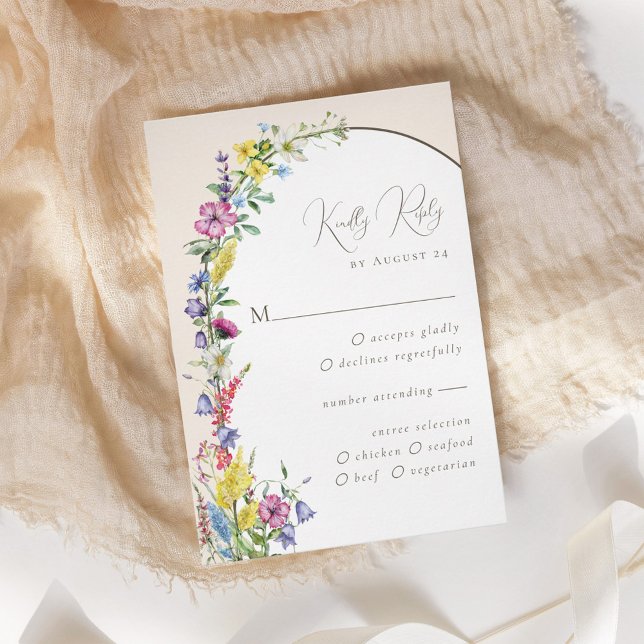 Modern Wildflower Arch Rustic Boho Wedding RSVP Card (Creator Uploaded)