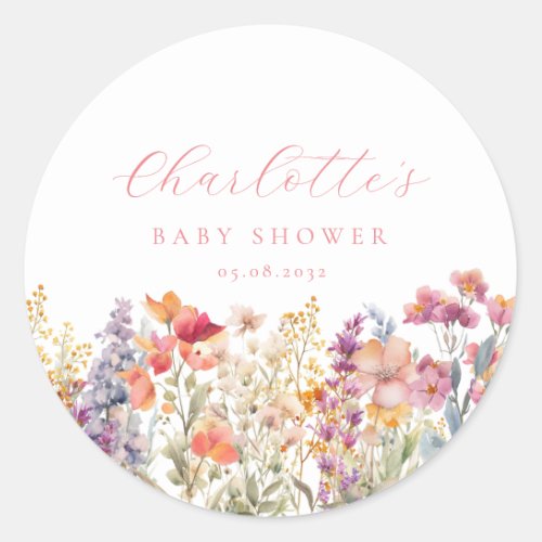 Modern Wildflower Baby Shower  Classic Round Sticker
