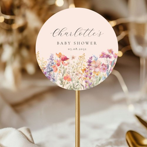 Modern Wildflower Baby Shower  Classic Round Sticker