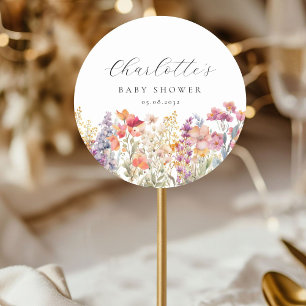 Modern, Wildflower Baby Shower Classic Round Sticker