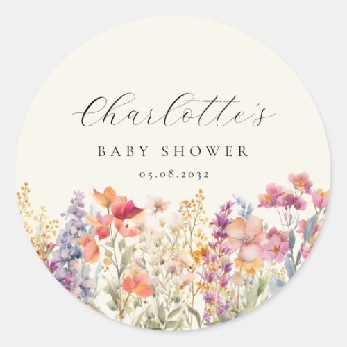 Modern Wildflower Baby Shower  Classic Round Sticker