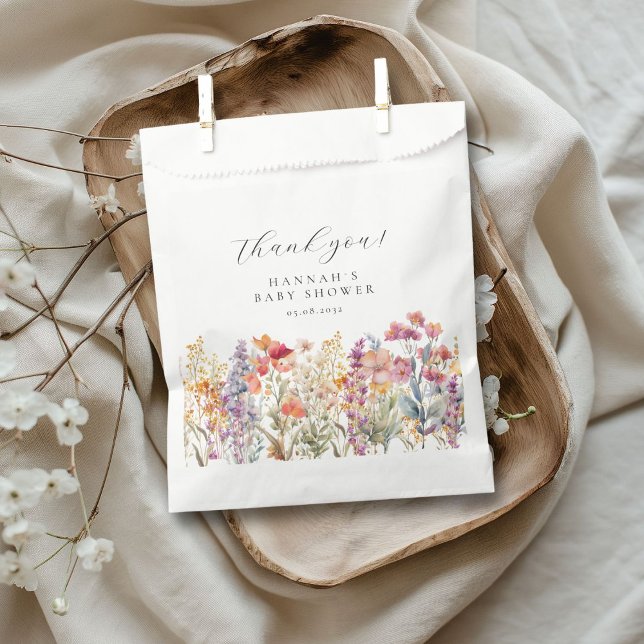 Modern, Wildflower Baby Shower  Favor Bag (Modern, Wildflower Baby Shower Favor Bag with your name and date.)