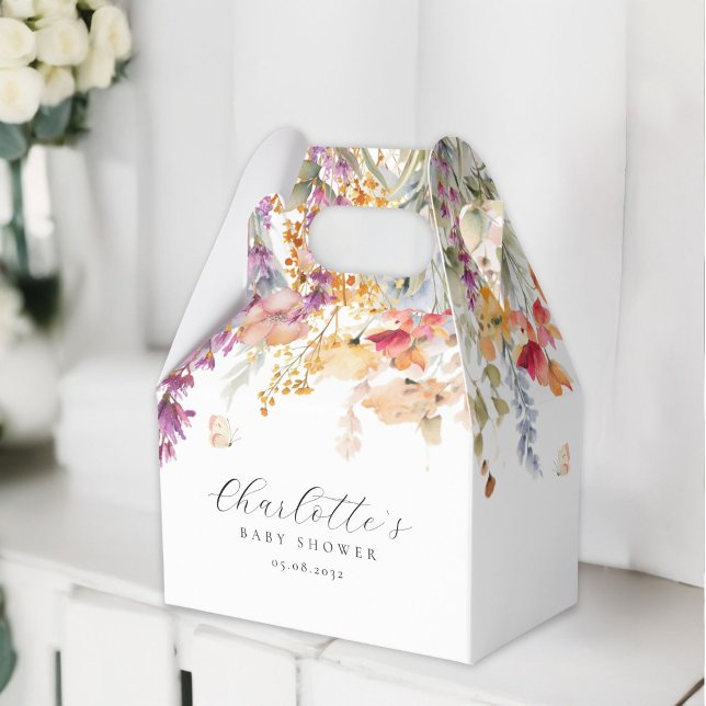 Modern, wildflower, Baby Shower Favor Boxes (Modern, wildflower, Baby Shower box with your name and date.)