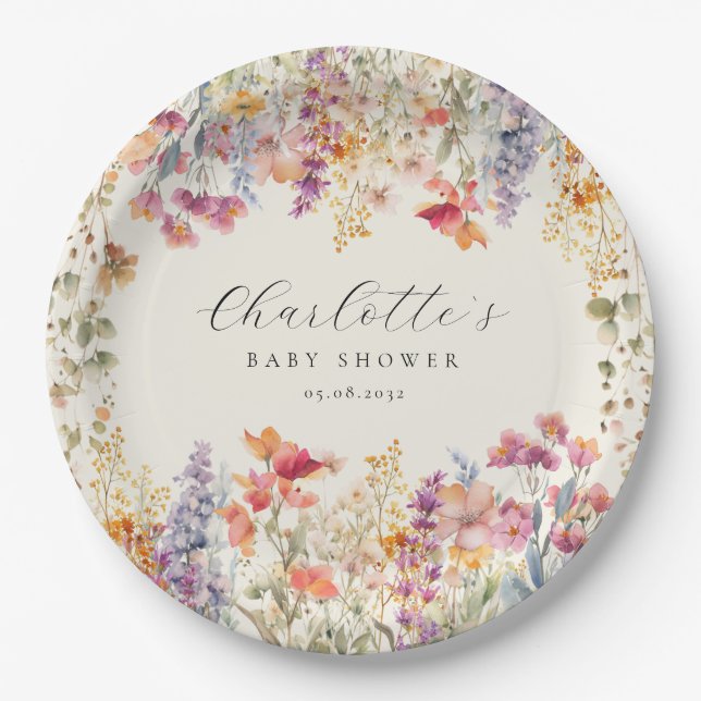 Modern, Wildflower Baby Shower  Paper Plates (Front)