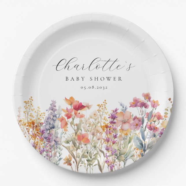 Modern, Wildflower Baby Shower  Paper Plates (Front)