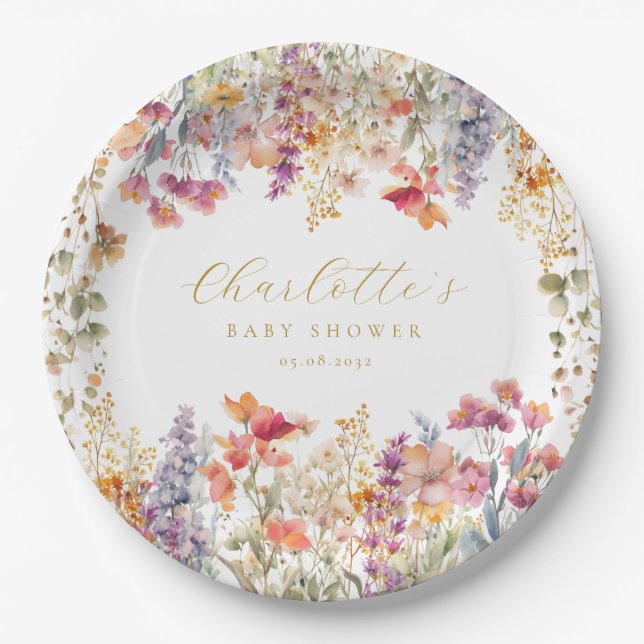 Modern, Wildflower Baby Shower  Paper Plates (Front)