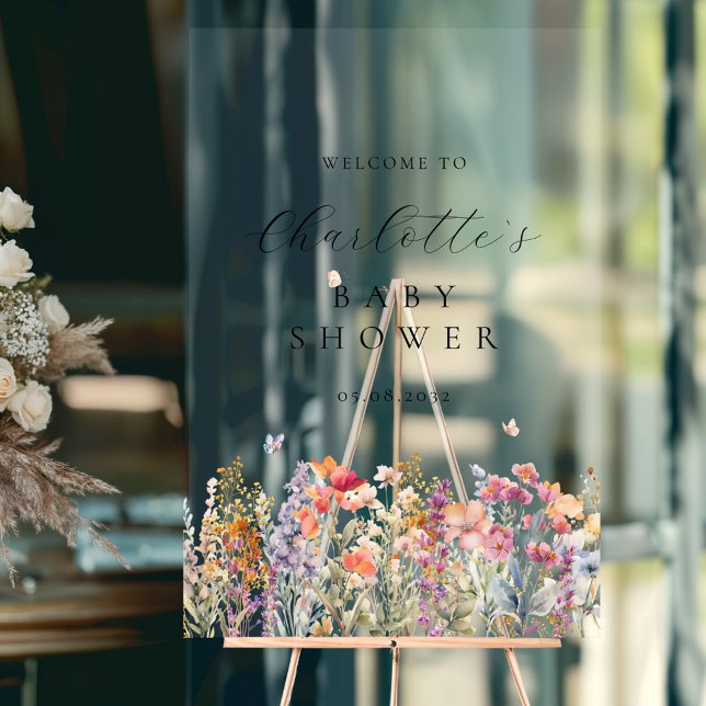 Modern, wildflower Baby Shower Welcome  Acrylic Sign (Creator Uploaded)