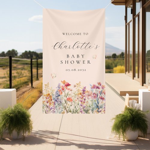 Modern wildflower baby shower welcome  banner