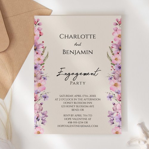 Modern Wildflower Beige Engagement Party Invitation