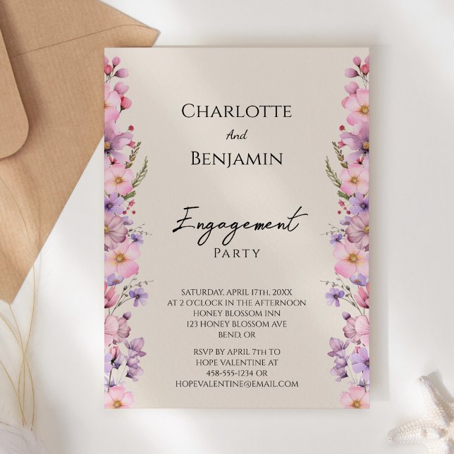 Modern Wildflower Beige Engagement Party Invitation (Creator Uploaded)