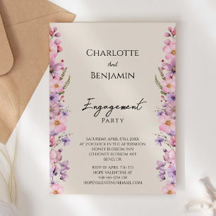 Modern Wildflower Beige Engagement Party Invitation