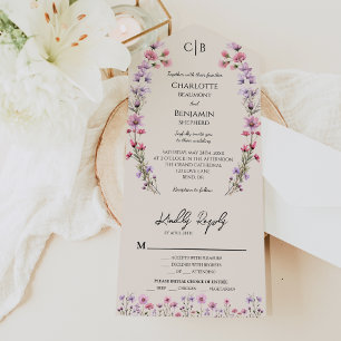 Modern Wildflower Beige Entree Choice RSVP Wedding All In One Invitation