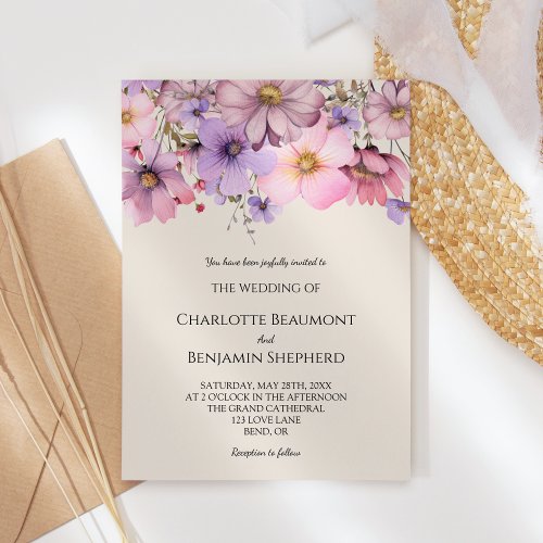 Modern Wildflower Beige Simple Wedding Invitation