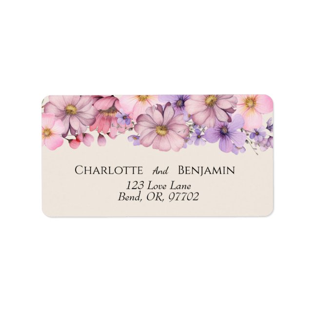 Modern Wildflower Beige Wedding Address Label (Front)