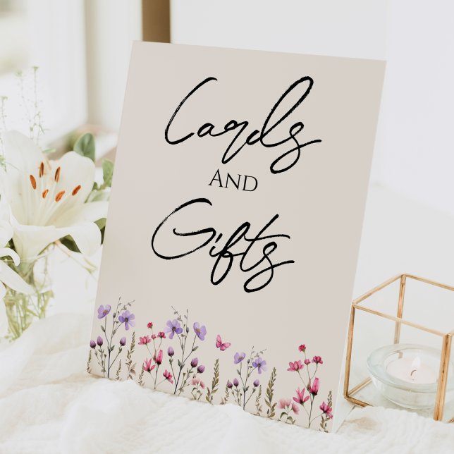 Modern Wildflower Beige Wedding Cards and Gifts Pedestal Sign (Creator Uploaded)