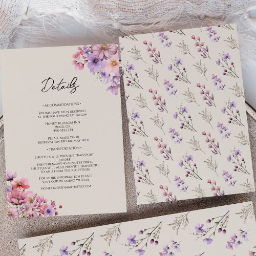 Modern Wildflower Beige Wedding Details Enclosure Card
