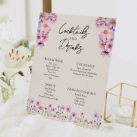 Modern Wildflower Beige Wedding Drinks Bar Sign