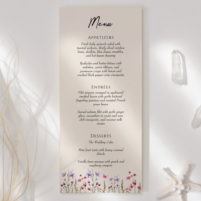 Modern Wildflower Beige Wedding Flat Menu (Creator Uploaded)