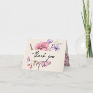 Modern Wildflower Beige Wedding Folded Thank You Card