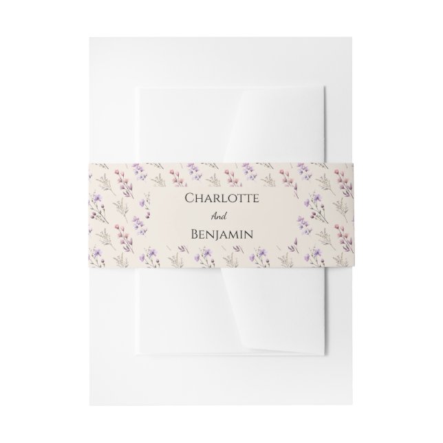 Modern Wildflower Beige Wedding Invitation Belly Band (Front Example)