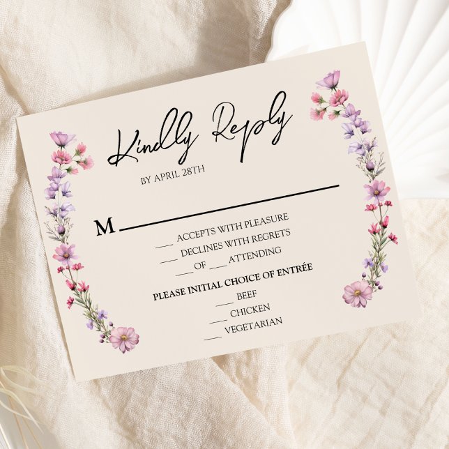 Modern Wildflower Beige Wedding Menu Choice RSVP (Creator Uploaded)