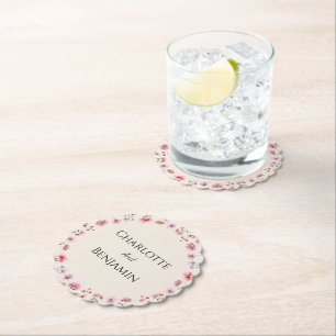 Modern Wildflower Beige Wedding Paper Coaster