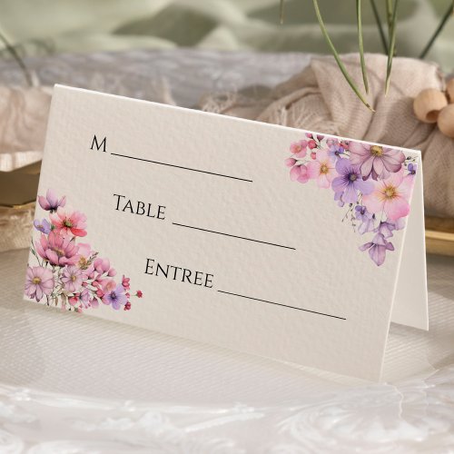 Modern Wildflower Beige Wedding Place Card