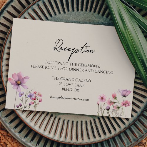 Modern Wildflower Beige Wedding Reception Enclosure Card