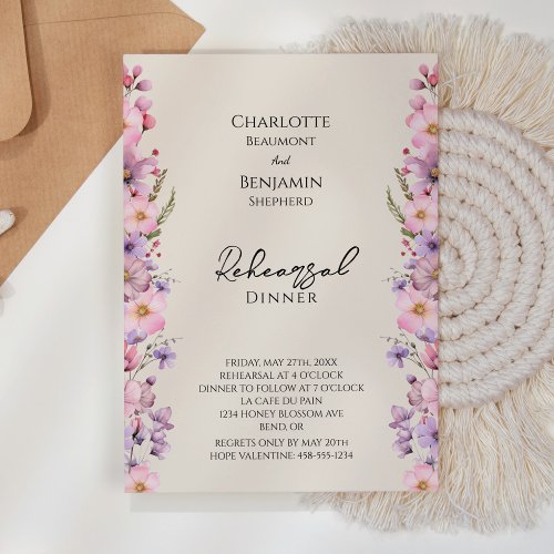 Modern Wildflower Beige Wedding Rehearsal Dinner Invitation