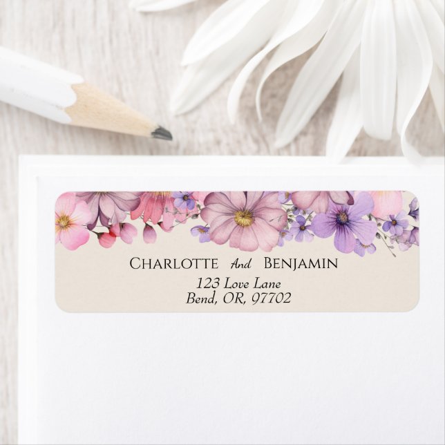 Modern Wildflower Beige Wedding Return Address Label (Insitu)