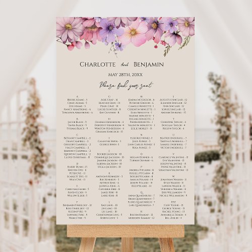 Modern Wildflower Beige Wedding Seating Chart Sign