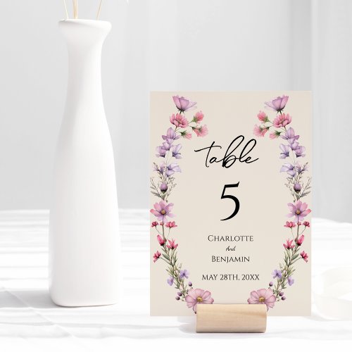 Modern Wildflower Beige Wedding Table Number