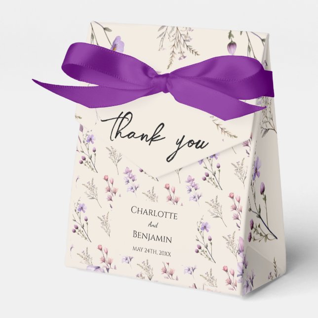Modern Wildflower Beige Wedding Thank You Favor Boxes (Front Side)
