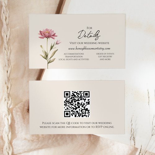 Modern Wildflower Beige Wedding Website Details Enclosure Card