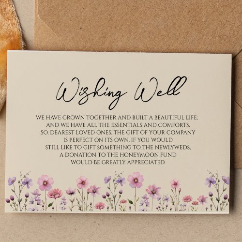 Modern Wildflower Beige Wedding Wishing Well Enclosure Card