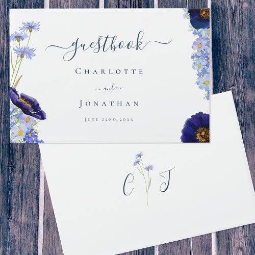 Modern Wildflower Blue Guest Book