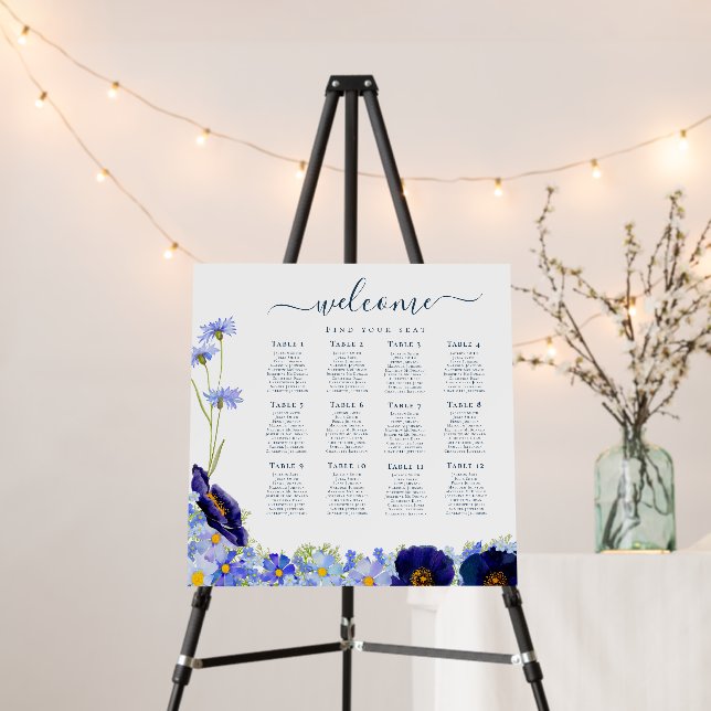 Modern Wildflower Blue Wedding 12 Table Foam Board (In Situ (Stand))