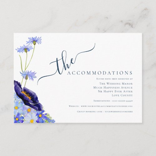 Modern Wildflower Blue Wedding Accommodations  Enclosure Card