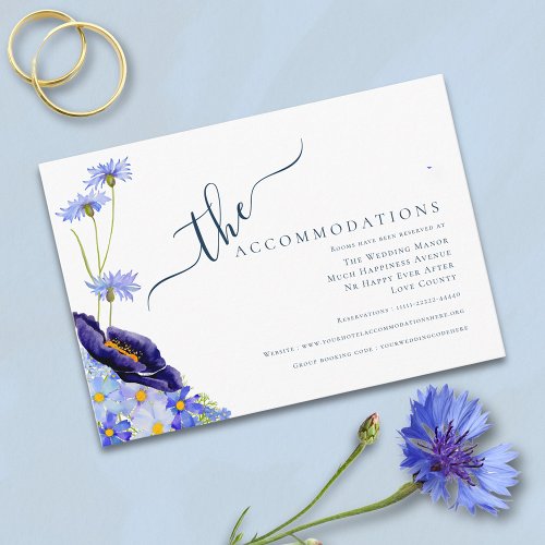 Modern Wildflower Blue Wedding Accommodations  Enclosure Card