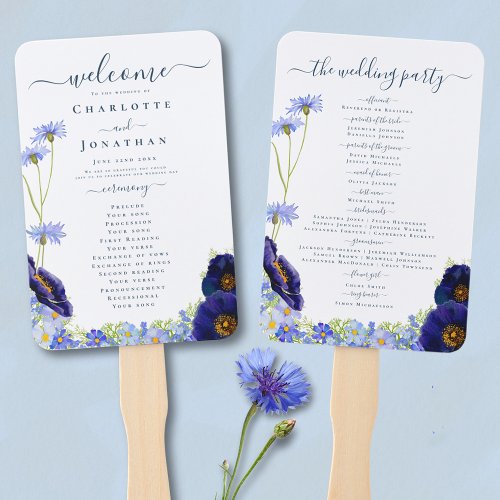 Modern Wildflower Blue Wedding Day Hand Fan