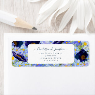 Modern Wildflower Blue Wedding Label